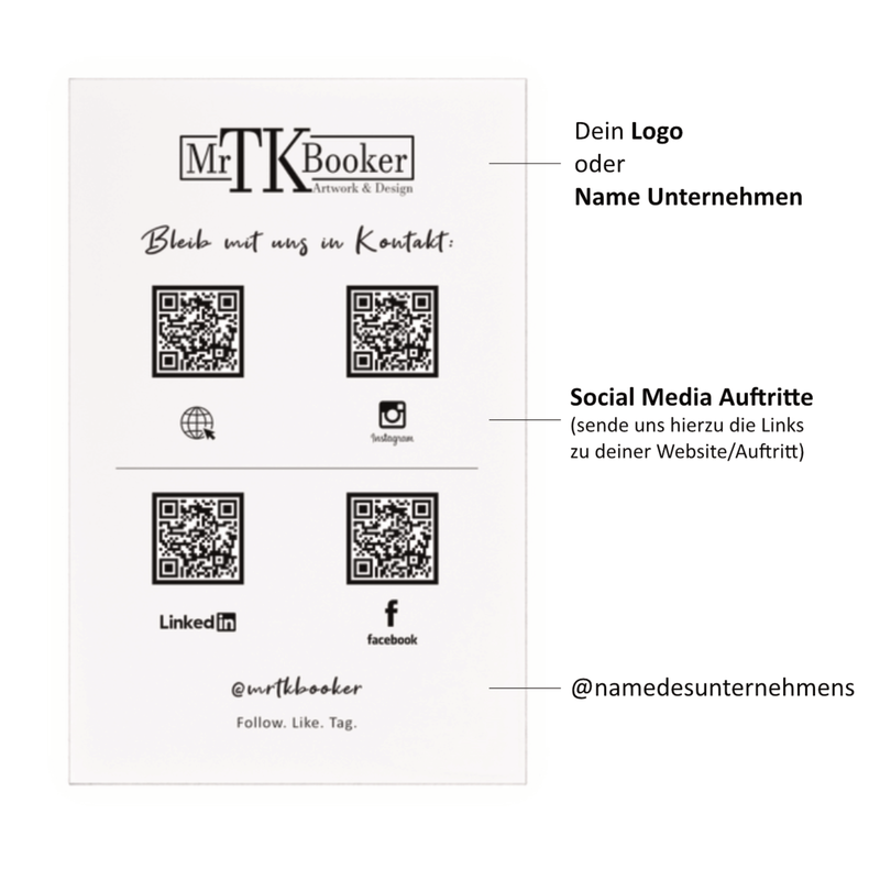 Social Media QR-Code Acryl Aufsteller verschieden Soziale Medien