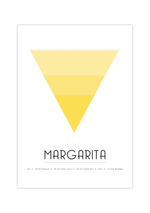 Dieses Poster für die Küche zeigt dir den Cocktail Margarita inklusive des Rezeptes, in Gelb und weißem Zuckerrand. 