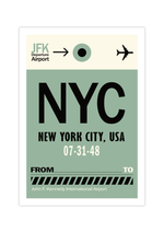 Das Poster zeigt ein Bild des John F. Kennedy Flughafen in New York City. Das Bild im vintage Stil ist in schönem Blau und Beige gehalten. 